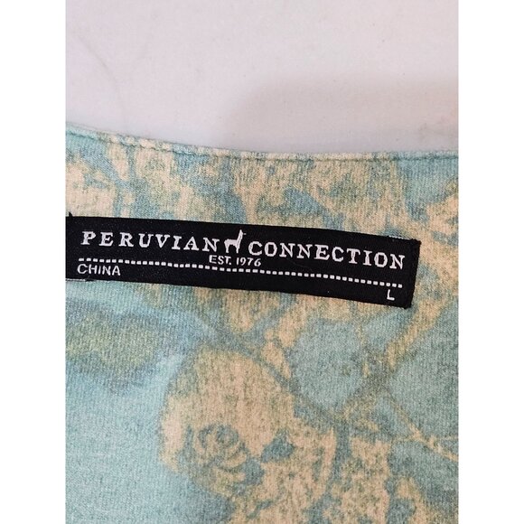 Peruvian Connection White Lotus Dress Large Midi Aqua Fit And Flare Floral Boho - Picture 7 of 10